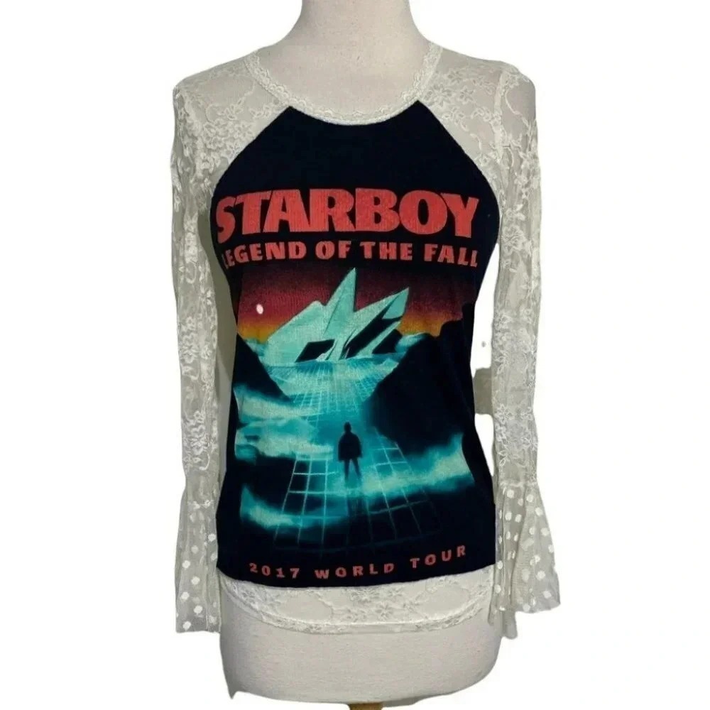 Imagenation Starboy 2017 World Tour Top‎ Small Black Lace Bell Sleeve Graphic